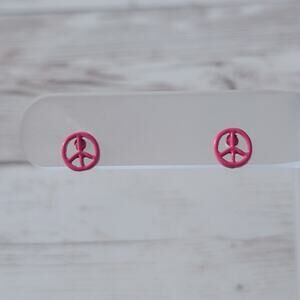 Retro Stud Earrings Pink Peace Sign - Fair Condition